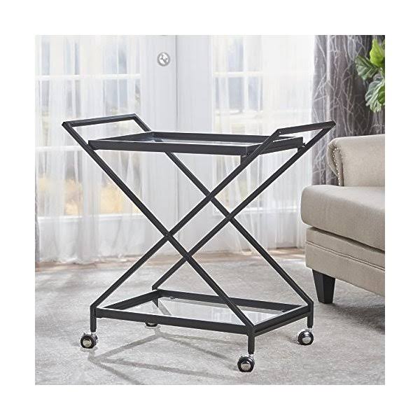 Black Tempered Glass Iron Bar Cart K586300