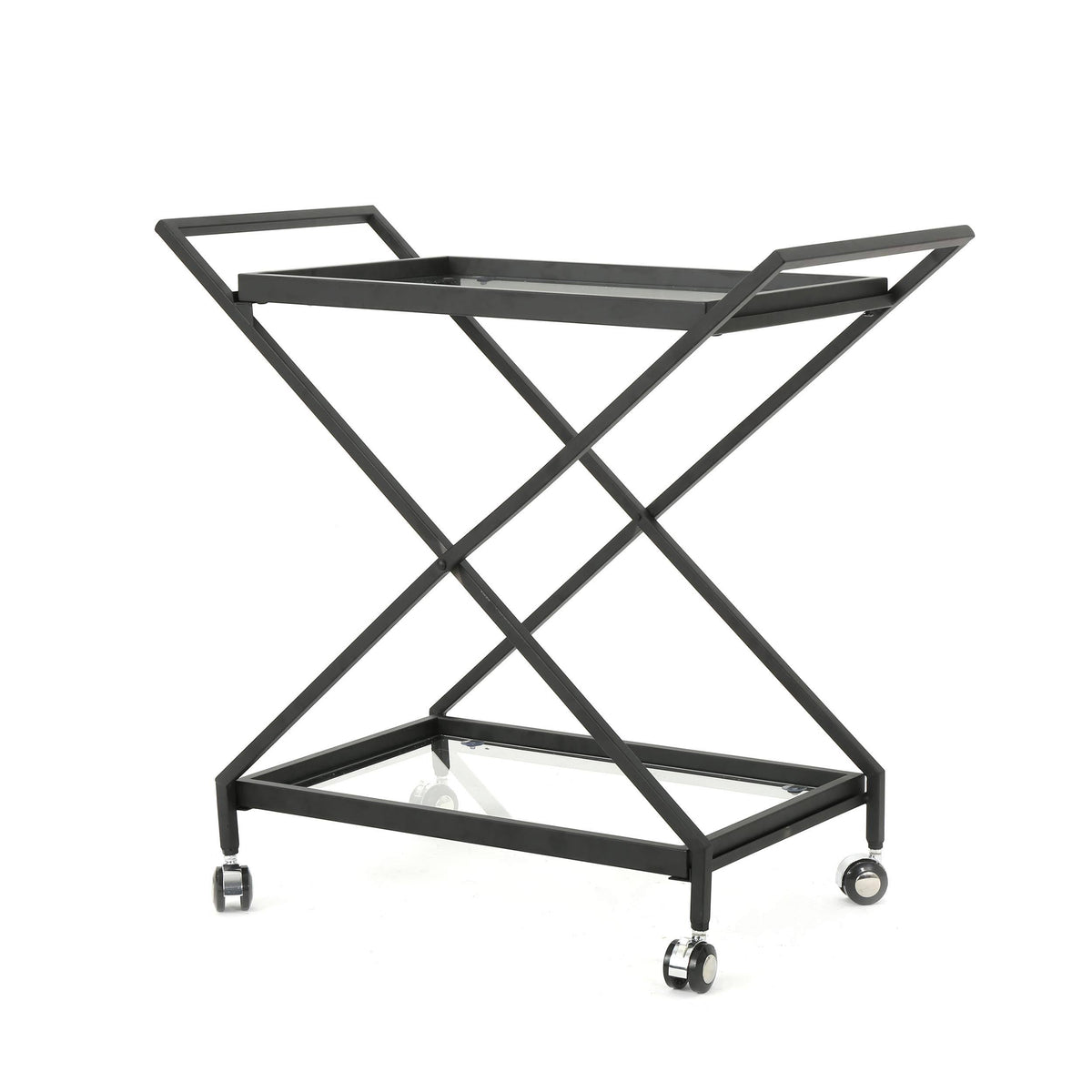 Black Tempered Glass Iron Bar Cart K586300