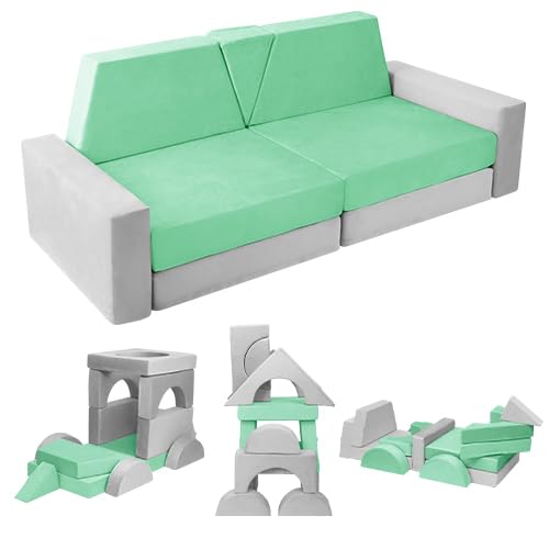 15pcs Modular Kids Play Couch Convertible Foam Sofa Gray T81680
