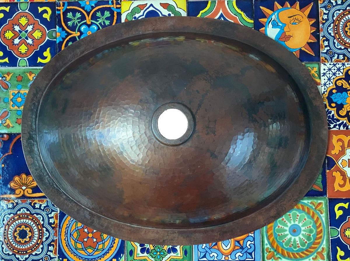 19 x 14 Oval Copper Bathroom Sink Hand Hammered Dual Mount T275