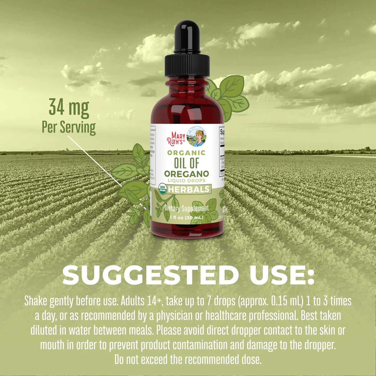 USDA Organic Oil of Oregano Liquid Drops, 1 fl oz / 30ml F283
