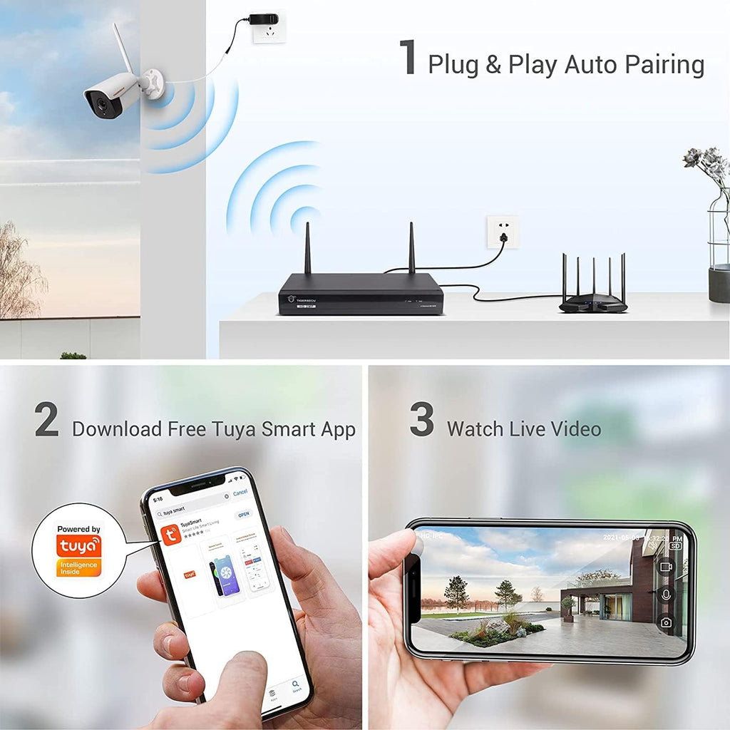 1080P WiFi NVR Security Camera System with Two Way Audio, 1TB Hard Drive, 8 Channel NVR with 4 1080P Wi-Fi IP Cameras W10901
