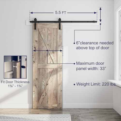 6.8FT Sliding Barn Door Hardware Kit with Track Kit, Pull Handle Set and Floor Guide O296