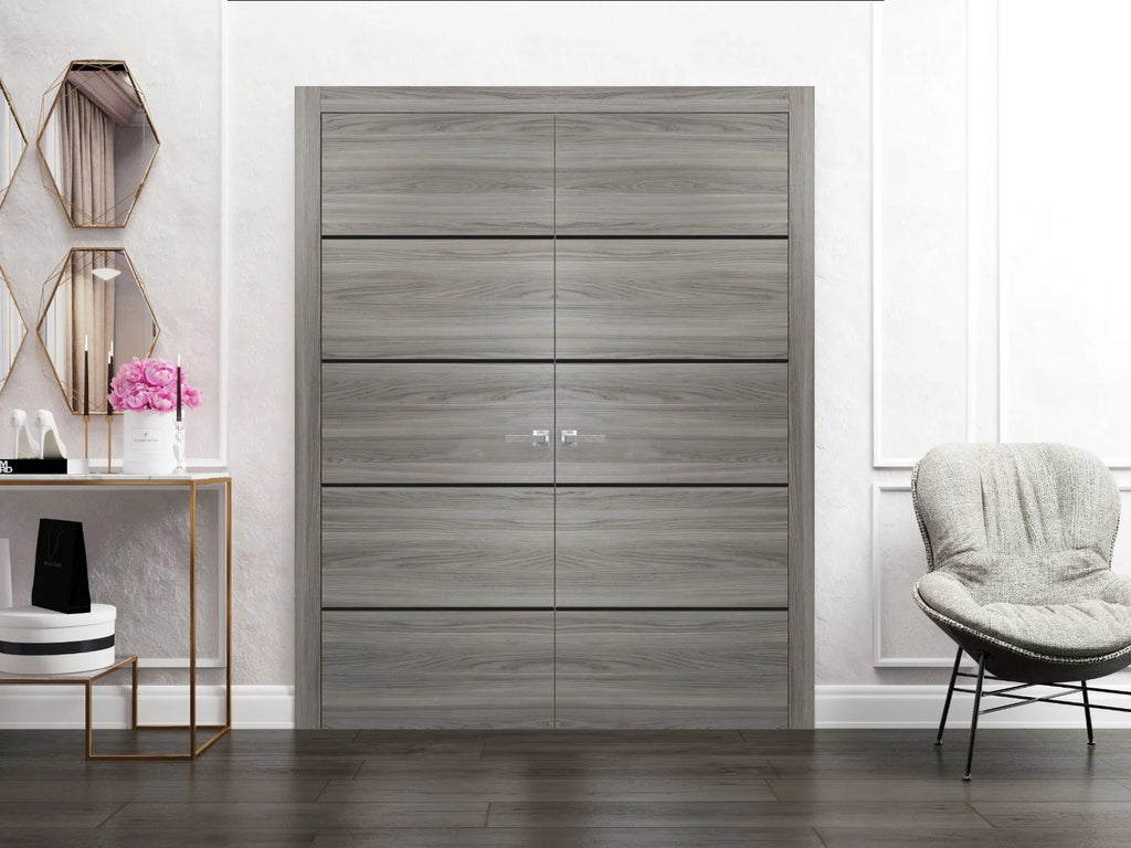 Solid French Double Doors 48 x 96 inches with Frosted Glass M8482