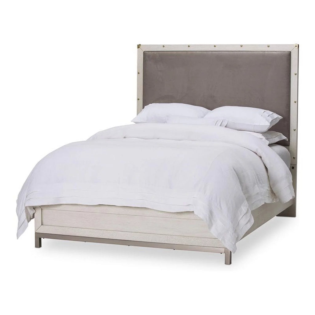 Wood & Faux Suede Queen Panel Bed D1052