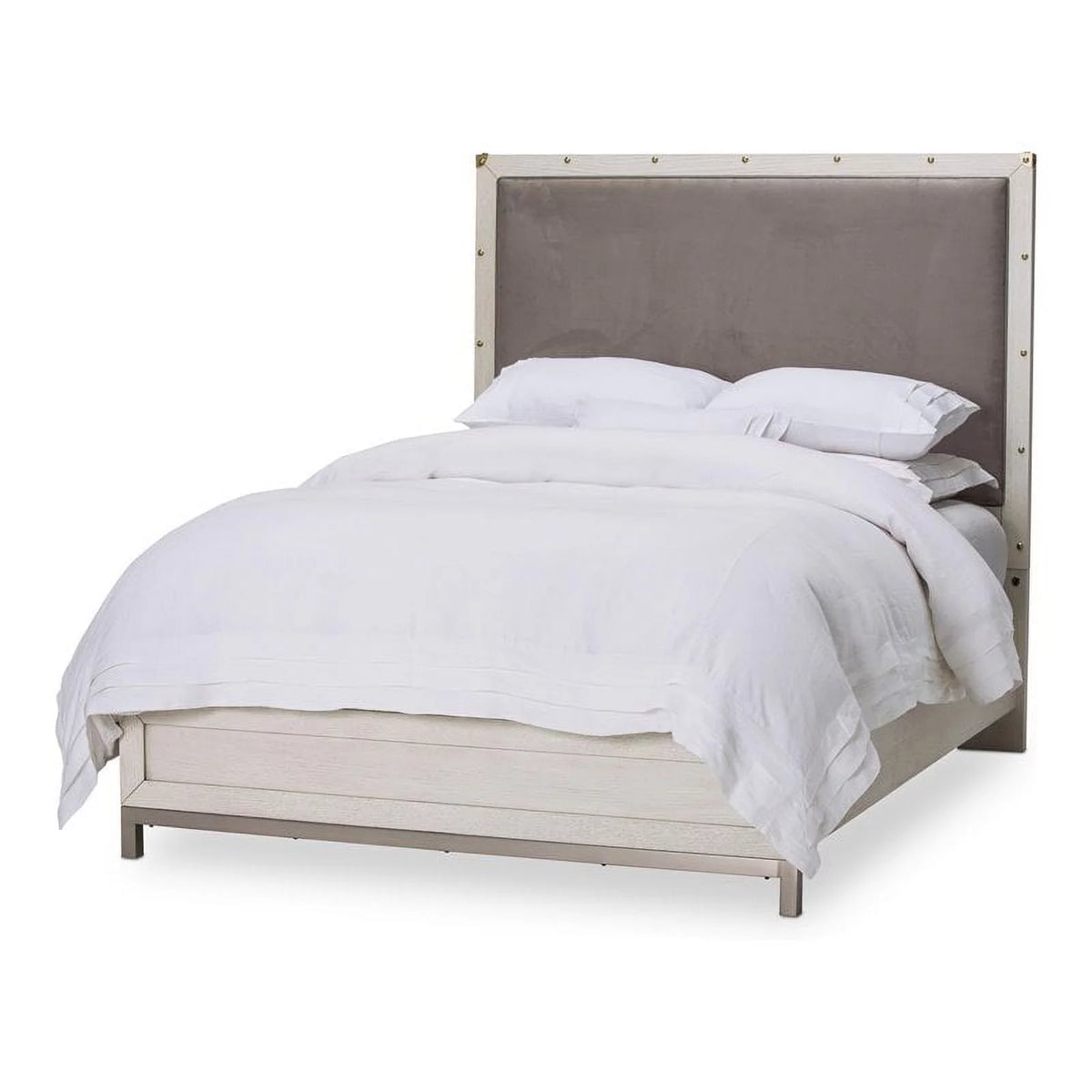 Wood & Faux Suede Queen Panel Bed D1052
