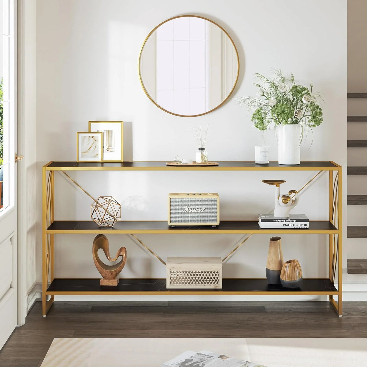 Black 3 Shelf Console Table B68251