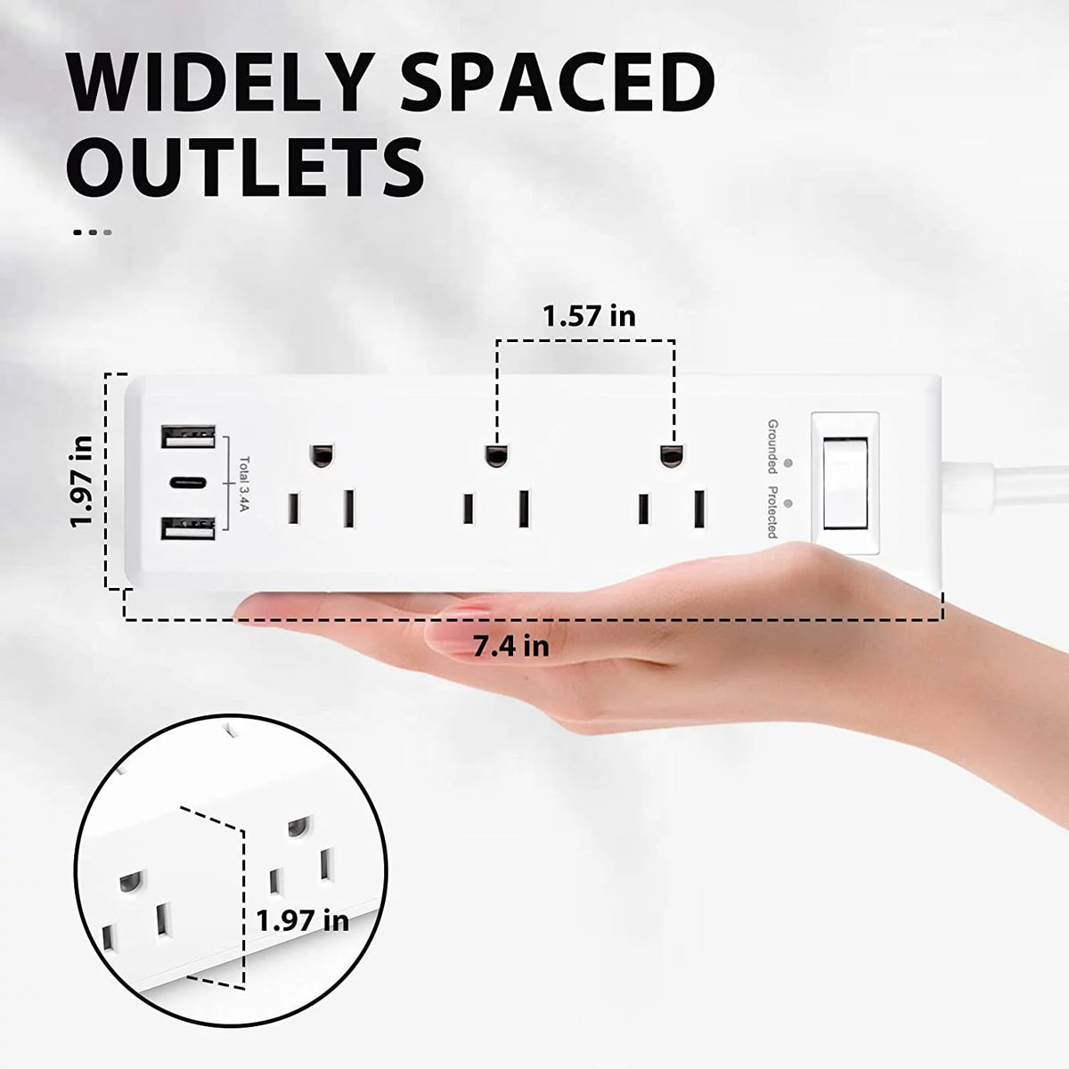 Surge Protector Power Strip with 9 Outlets 2 USB-A 1 USB-C 5 Ft Extension Cord S1115