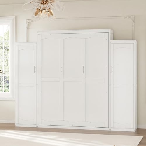 Queen Size White Murphy Bed with Wardrobe and Storage Shelf E909809