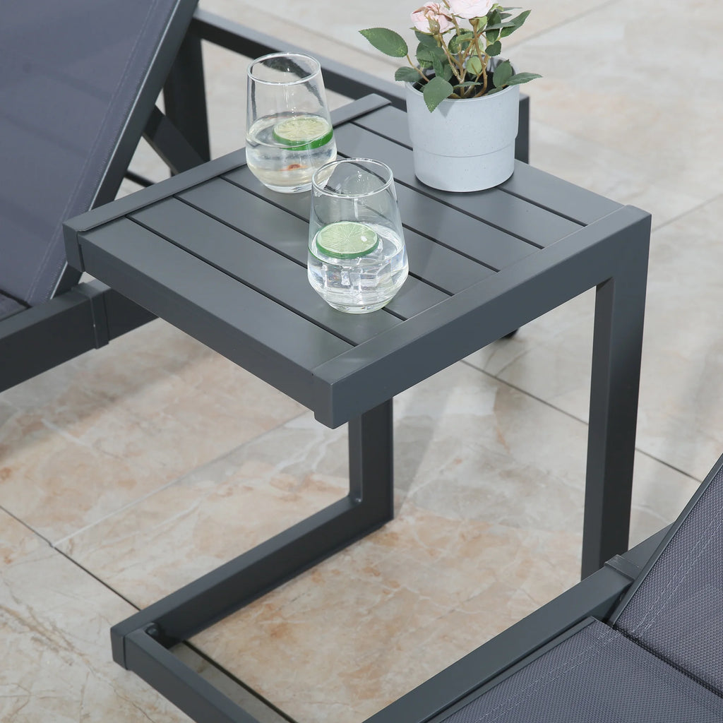 3 Pieces Outdoor Patio Aluminum Reclining Chaise Lounge Chairs Set with Side Table J945192