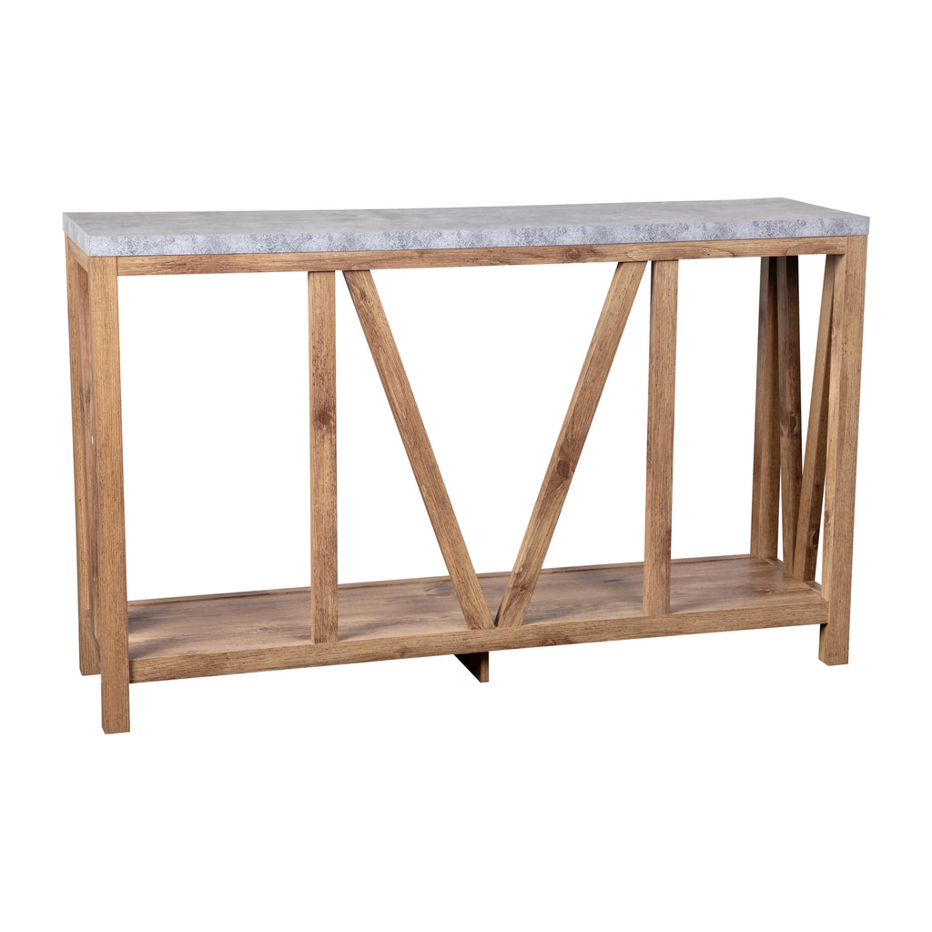 Warm Oak Console Accent Table with Faux Concrete Finished Wood Top X4647