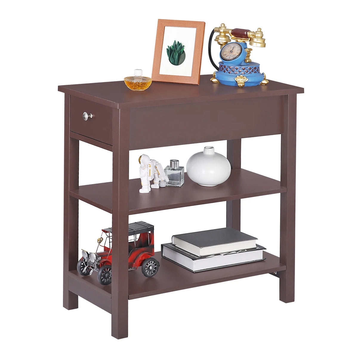Set of 2 3-Tier Brown Side Table T10859