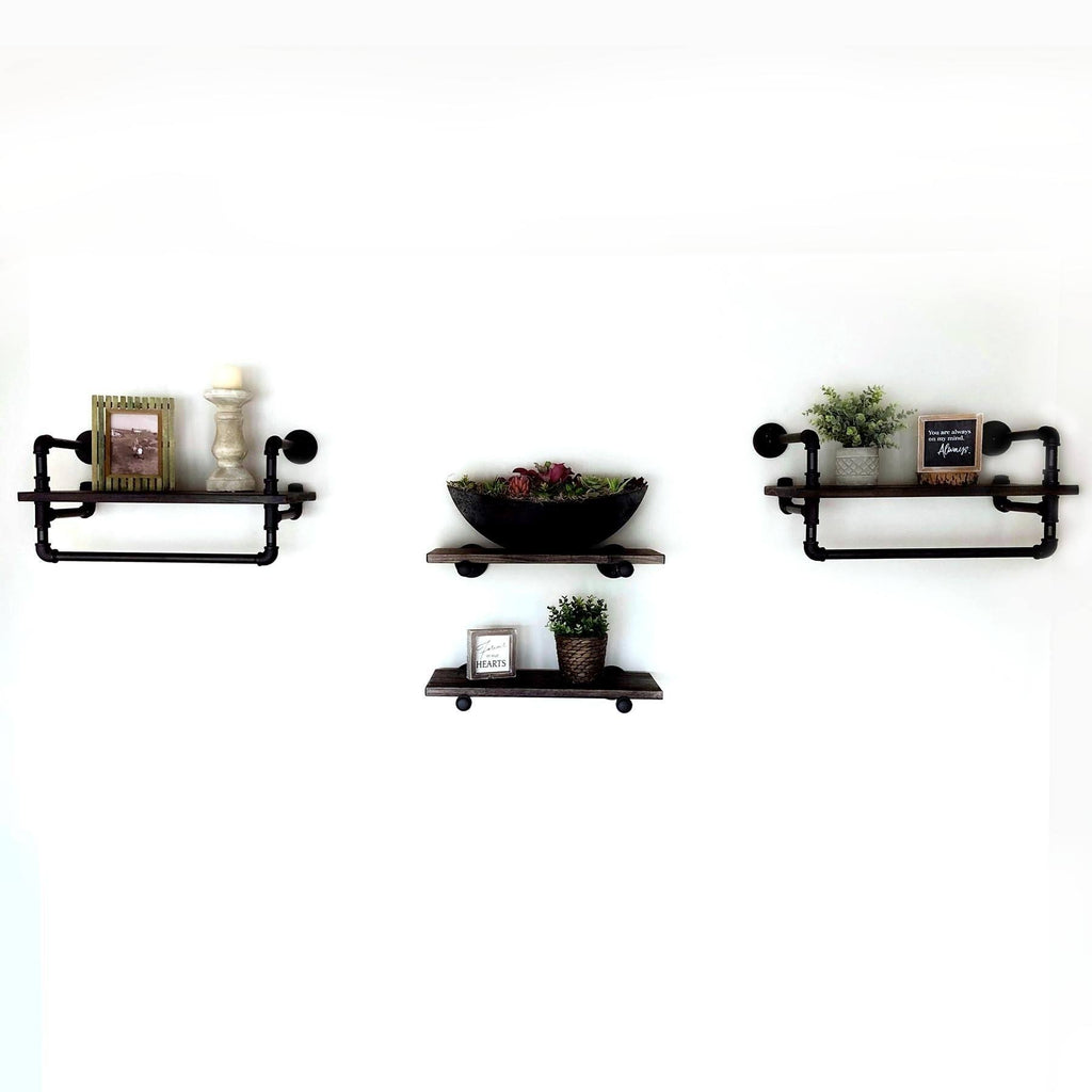 Bronze Metals and Brown Wood 4-Piece Wall Shelf Bundle M5615