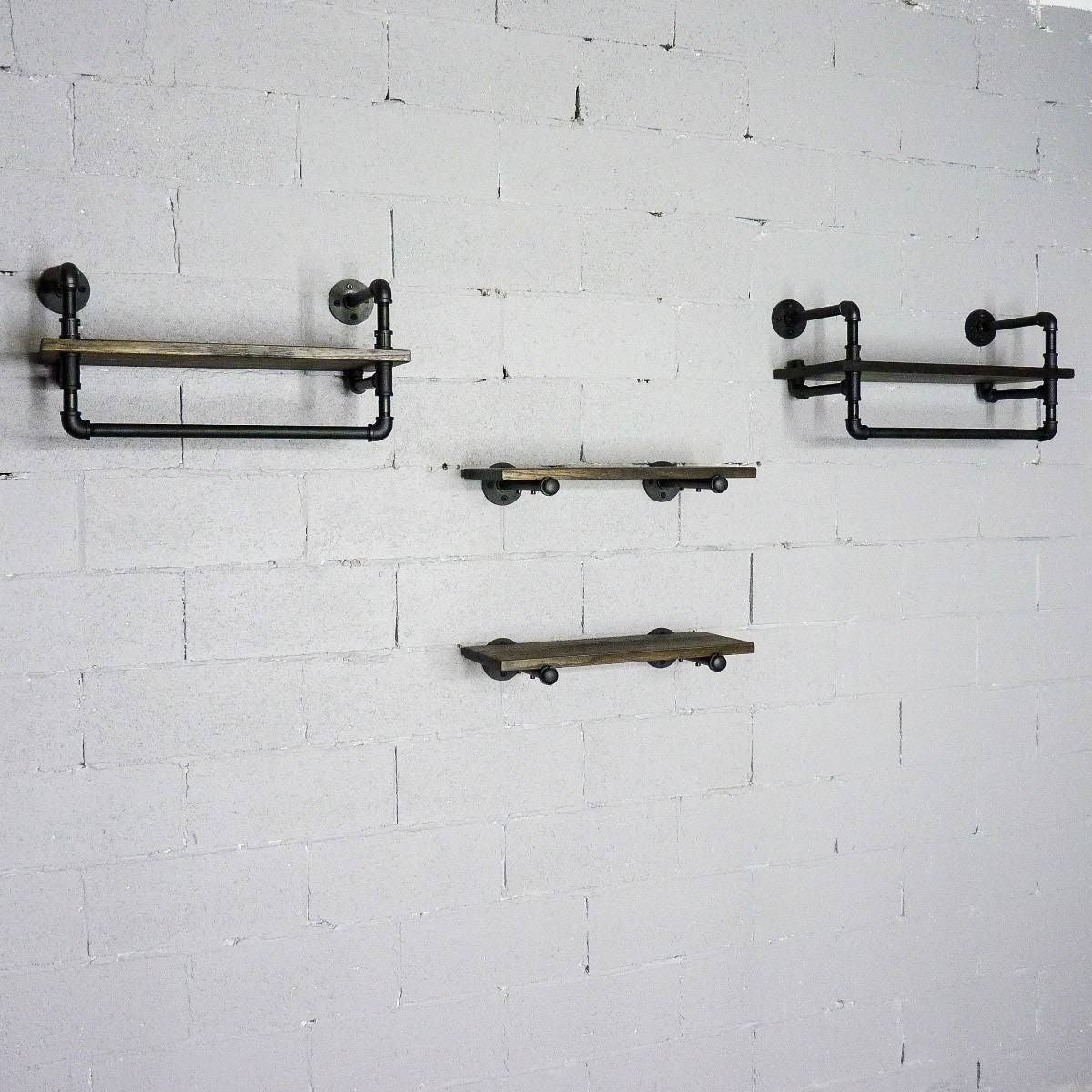 Bronze Metals and Brown Wood 4-Piece Wall Shelf Bundle M5615
