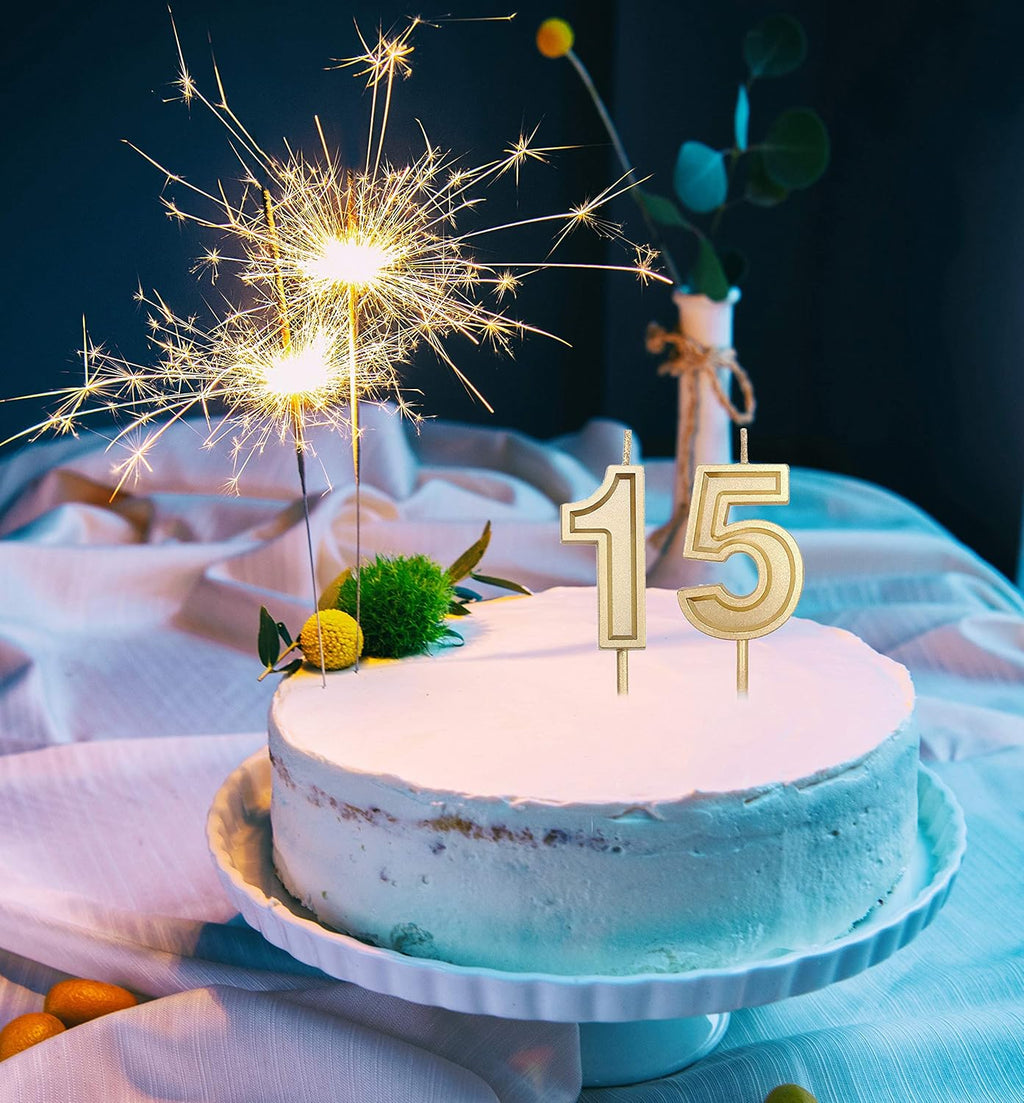 Gold Number 15 Birthday Candles H342