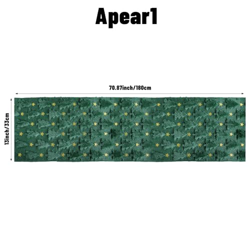 Christmas Table Runner Green Soft Plush Faux Fur Jacquard 13x72 Inch O297291