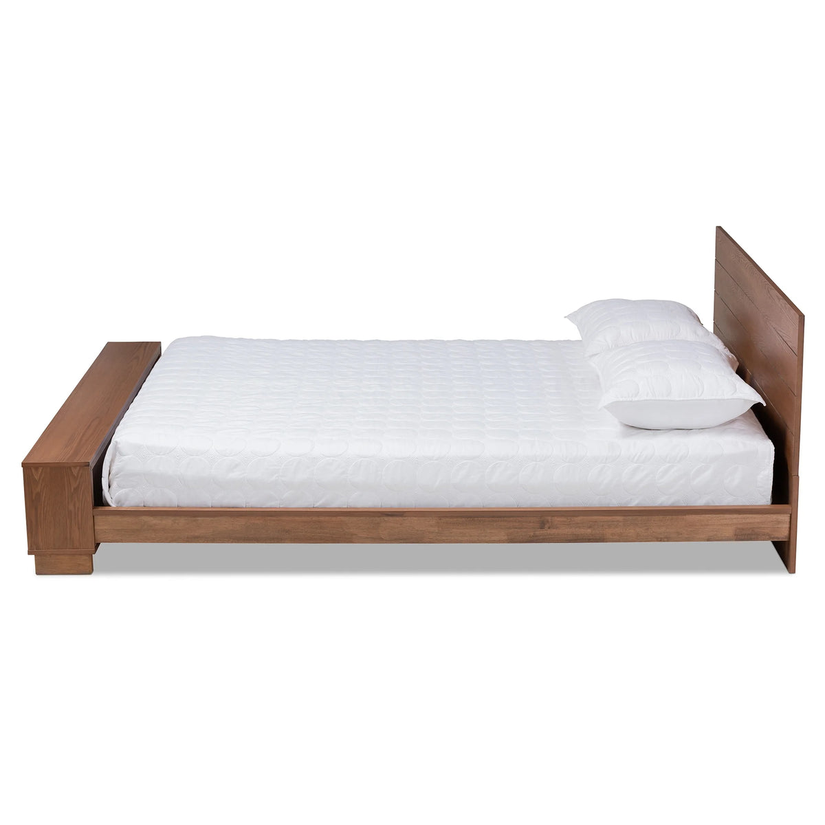 Ash Walnut Brown Wood Full Size Platform Storage Bed with Built-In Shelves W794