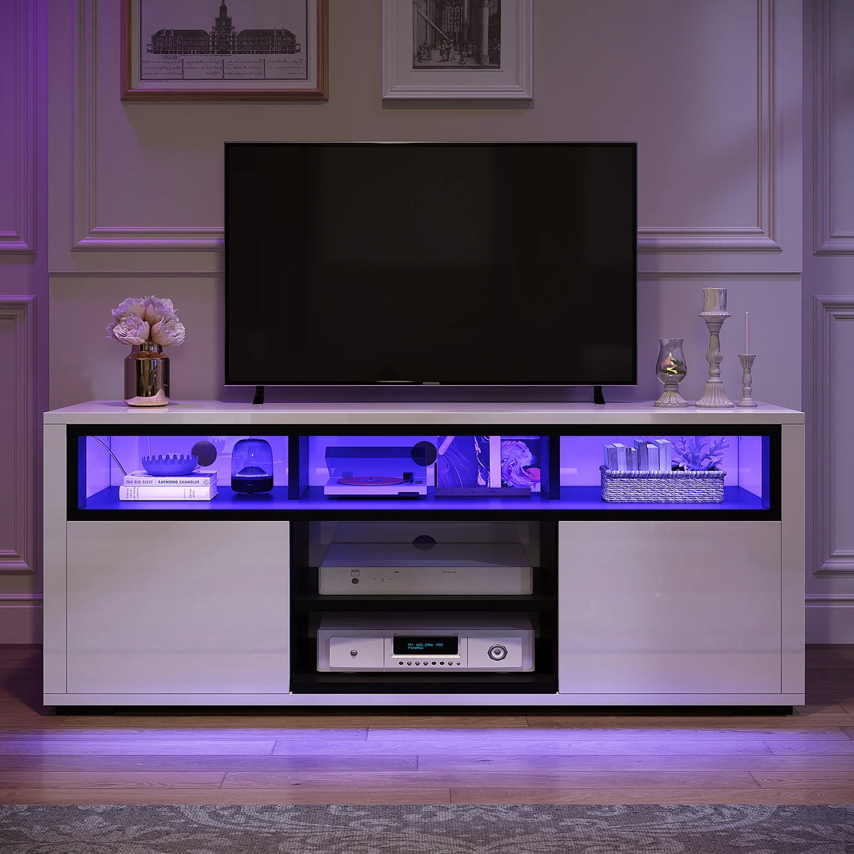 White High Gloss TV Stand with LED Lights I20775