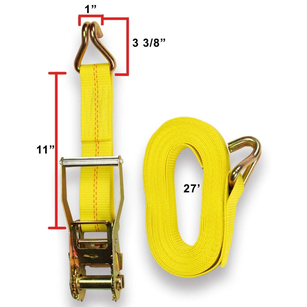 2 Heavy Duty Ratchet Straps with J Hooks, 2" x 27' Tie-Down Cargo Truck Straps E5743