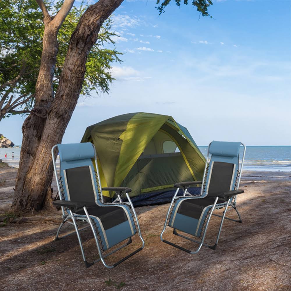 Blue/Grey Outdoor Recliner with Carry Strap J1619