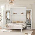 Queen Size White Murphy Bed with Wardrobe and Storage Shelf E909809
