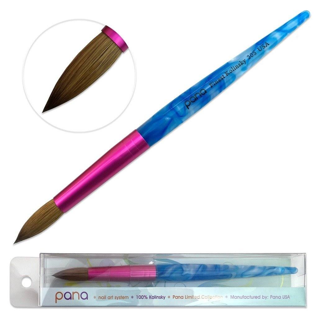 Size #20 Acrylic White Swirl Blue Handle Kolinsky Hair Brush D43359