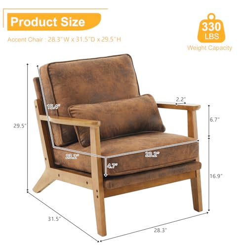 Brown Accent Chair with Lumbar Pillow V4145
