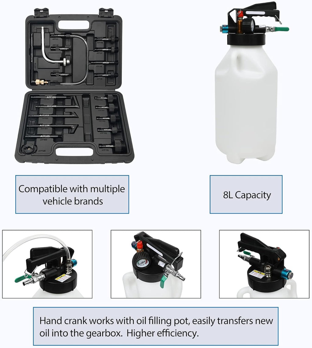 8L Pneumatic Transmission Fluid Pump with 20 PCS Filling Adapters X519