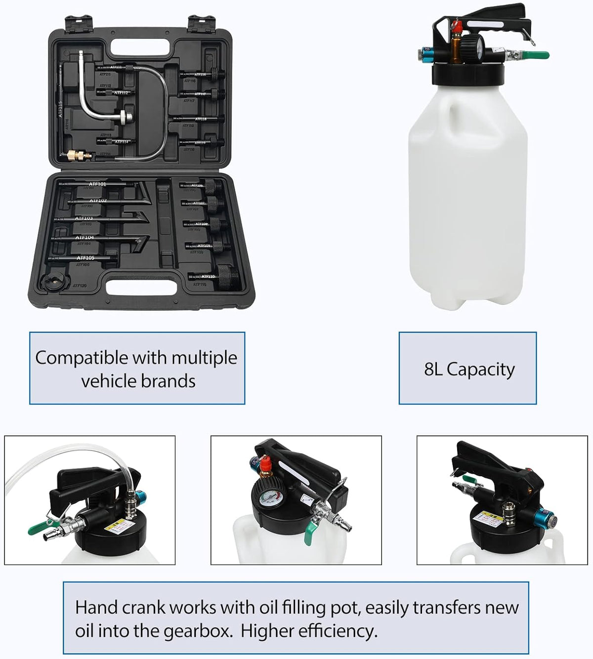 8L Pneumatic Transmission Fluid Pump with 20 PCS Filling Adapters X519