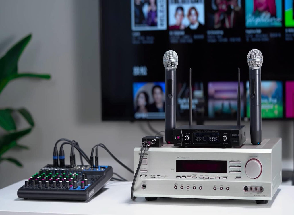 Wireless Microphone System, Metal UHF Dual Handheld 20 Channels Cordless Mic System M746