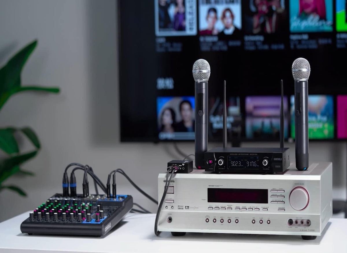 Wireless Microphone System, Metal UHF Dual Handheld 20 Channels Cordless Mic System M746