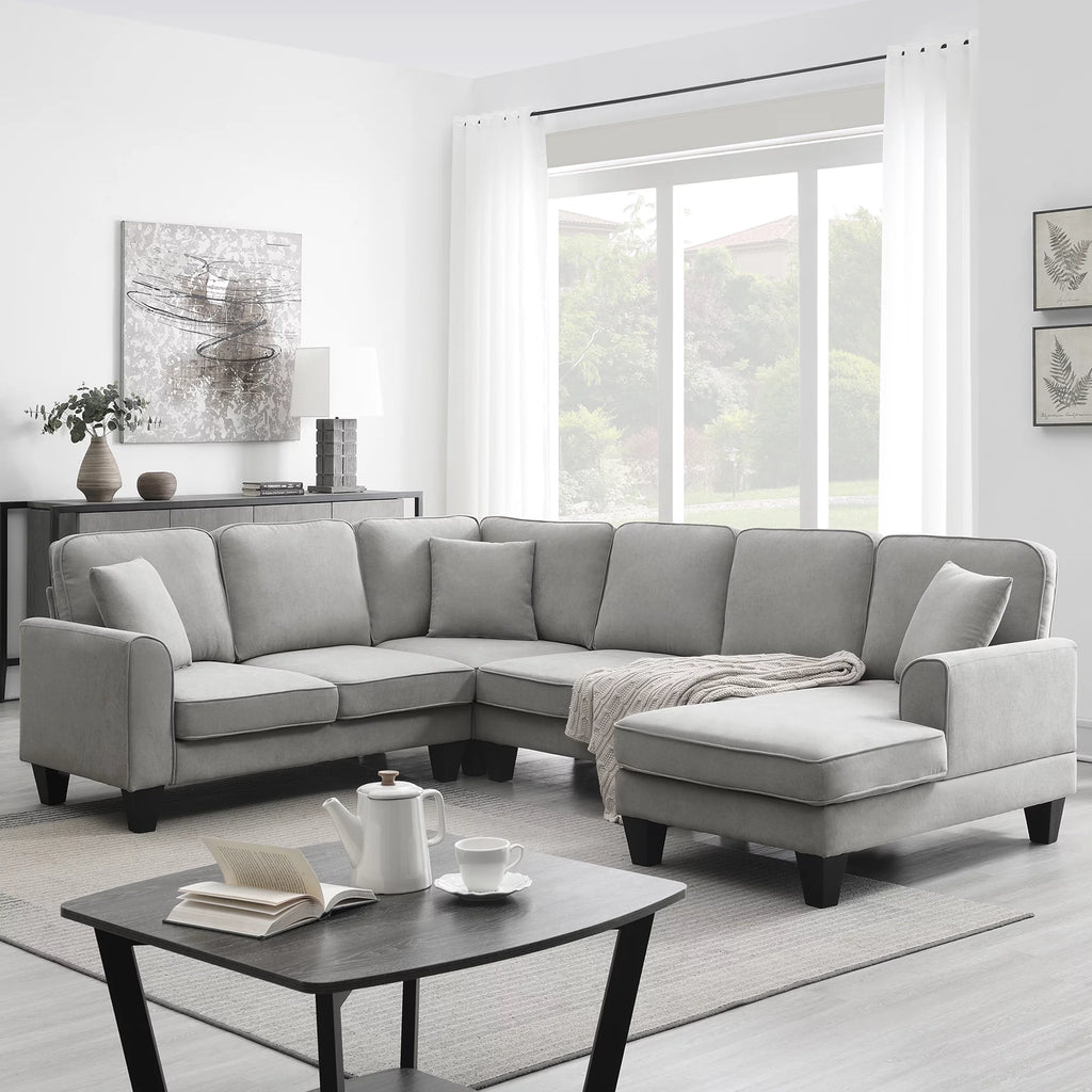 7 Seat Fabric U Shape Sectional Sofa with 3 Pillows Y42782