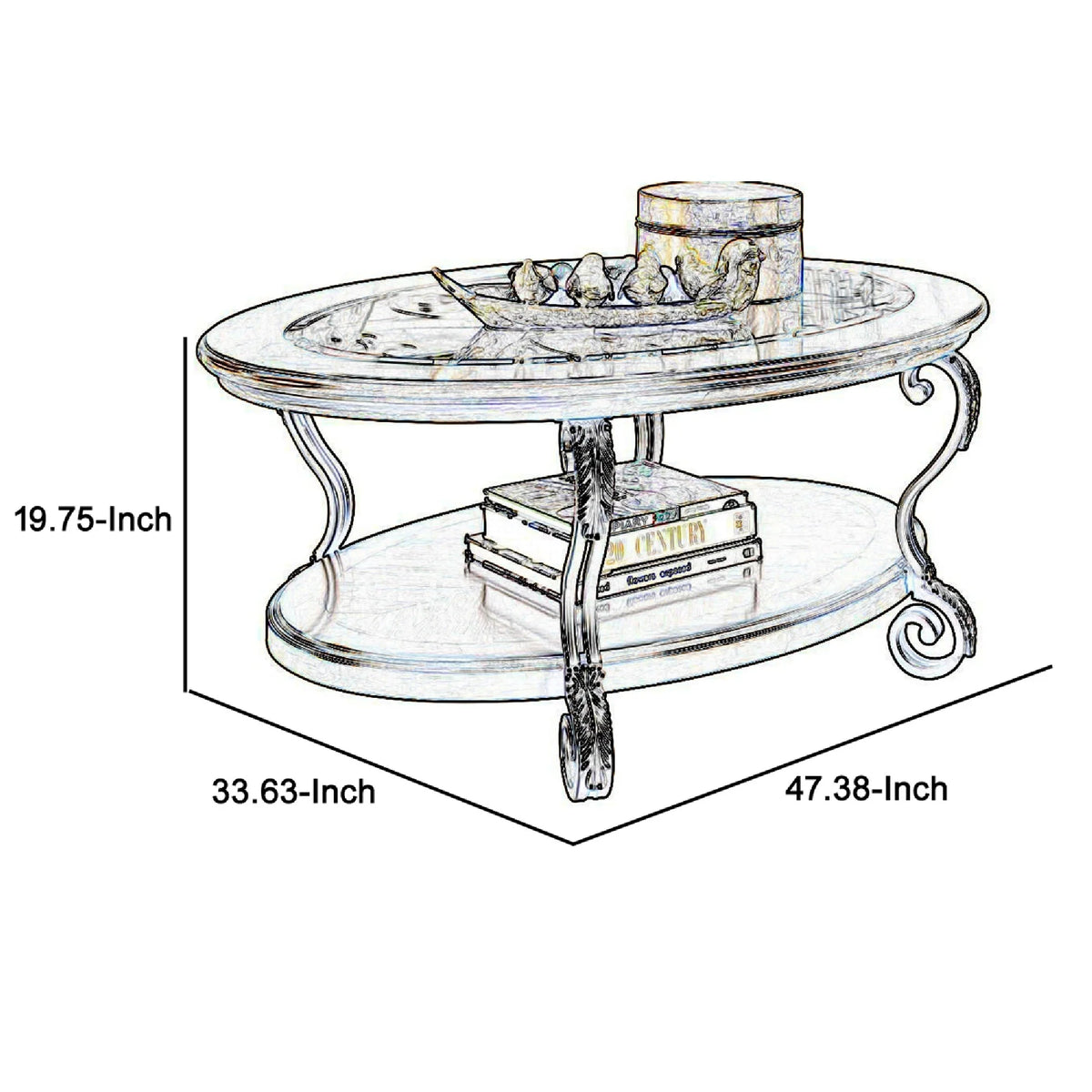 Brown Wooden Oval Cocktail Table with Glass Top N29229