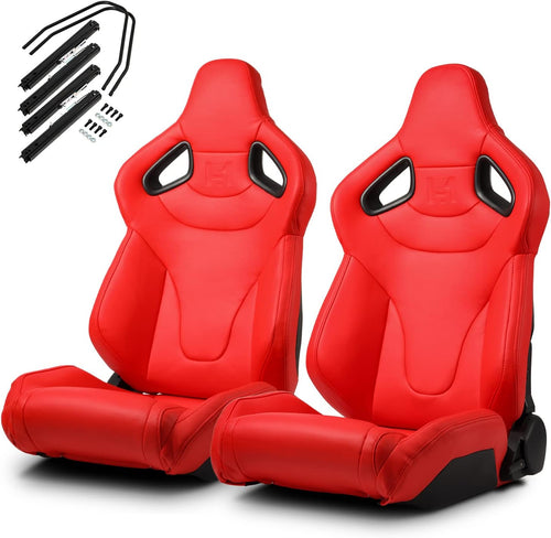 1 Pair Universal Black Carbon Fiber Leather PVC Racing Seats with Slider Y537987
