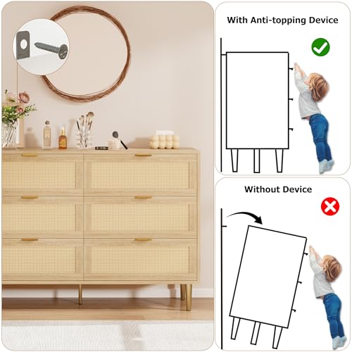 Oak 5 Drawer Rattan Wood Dresser U77548