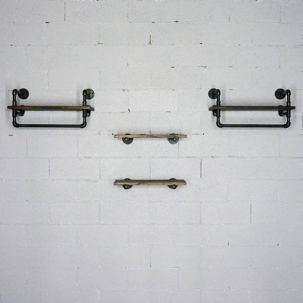 Bronze Metals and Brown Wood 4-Piece Wall Shelf Bundle M5615