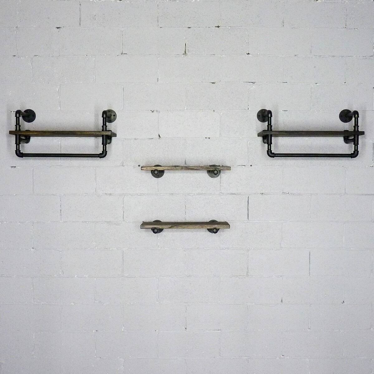 Bronze Metals and Brown Wood 4-Piece Wall Shelf Bundle M5615