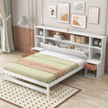 White Full Size Platform Bed with Bookcase Headboard and Storage Drawers J192