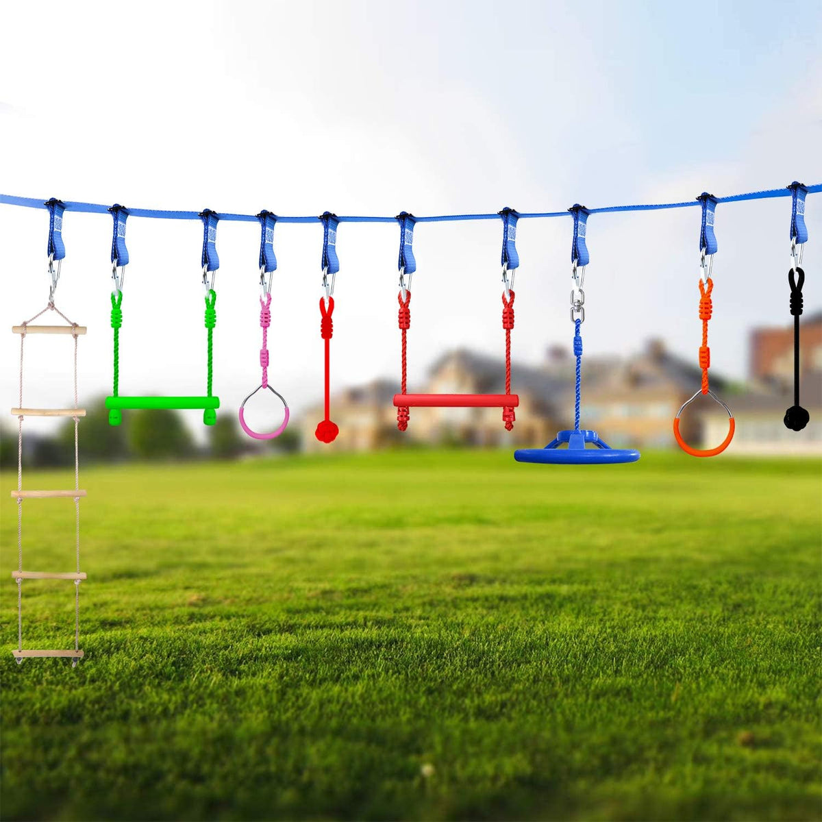 50 Ft Slackline Monkey Bar & Ladder Playset with Carry Bag C80010