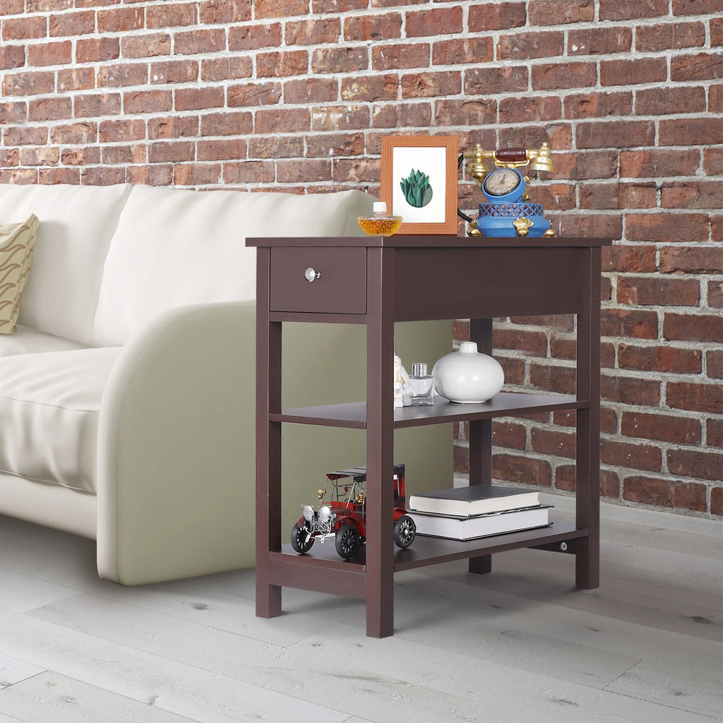 Set of 2 3-Tier Brown Side Table T10859