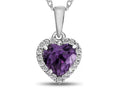 10k White Gold Heart Simulated Alexandrite Pendant Necklace J451
