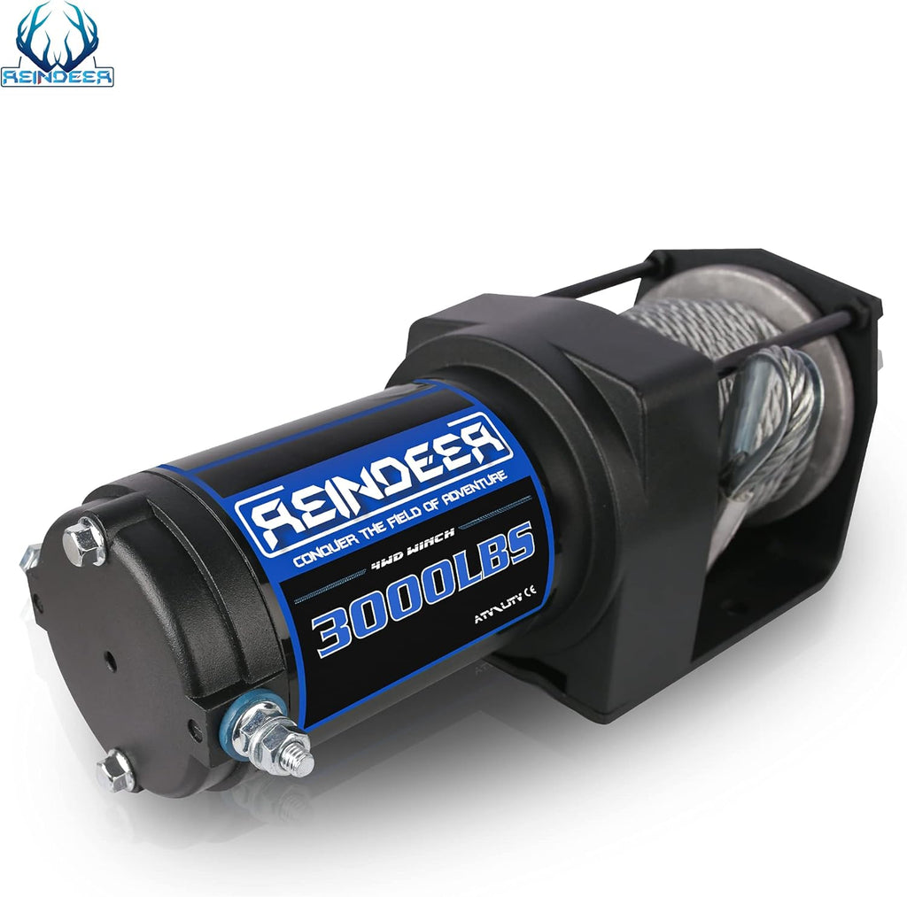 12V 3000 lb Electric Winch Kit with Steel Cable Wire Rope Waterproof IP67 Q7582