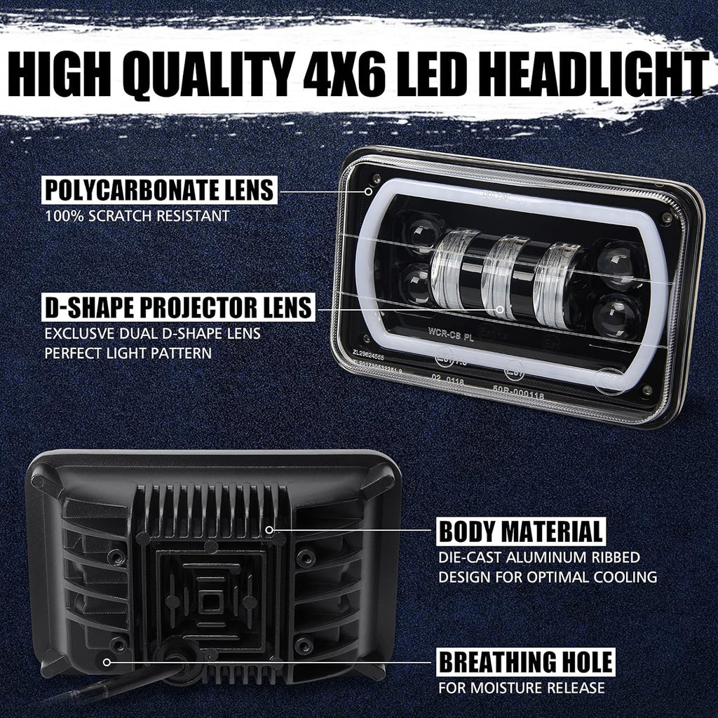 4x6 LED Headlight Halo with White DRL Amber Turn Signal Lights, Pack of 2 F560