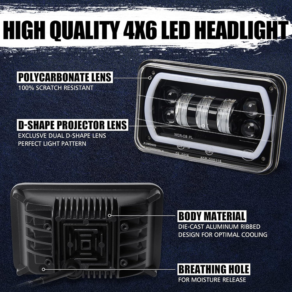 4x6 LED Headlight Halo with White DRL Amber Turn Signal Lights, Pack of 2 F560