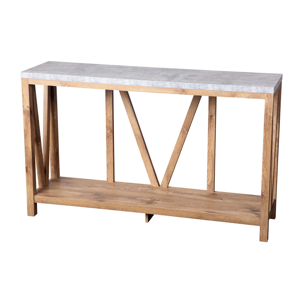 Warm Oak Console Accent Table with Faux Concrete Finished Wood Top X4647