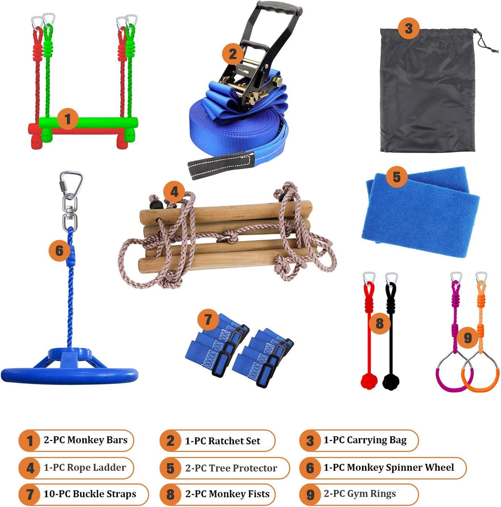 50 Ft Slackline Monkey Bar & Ladder Playset with Carry Bag C80010