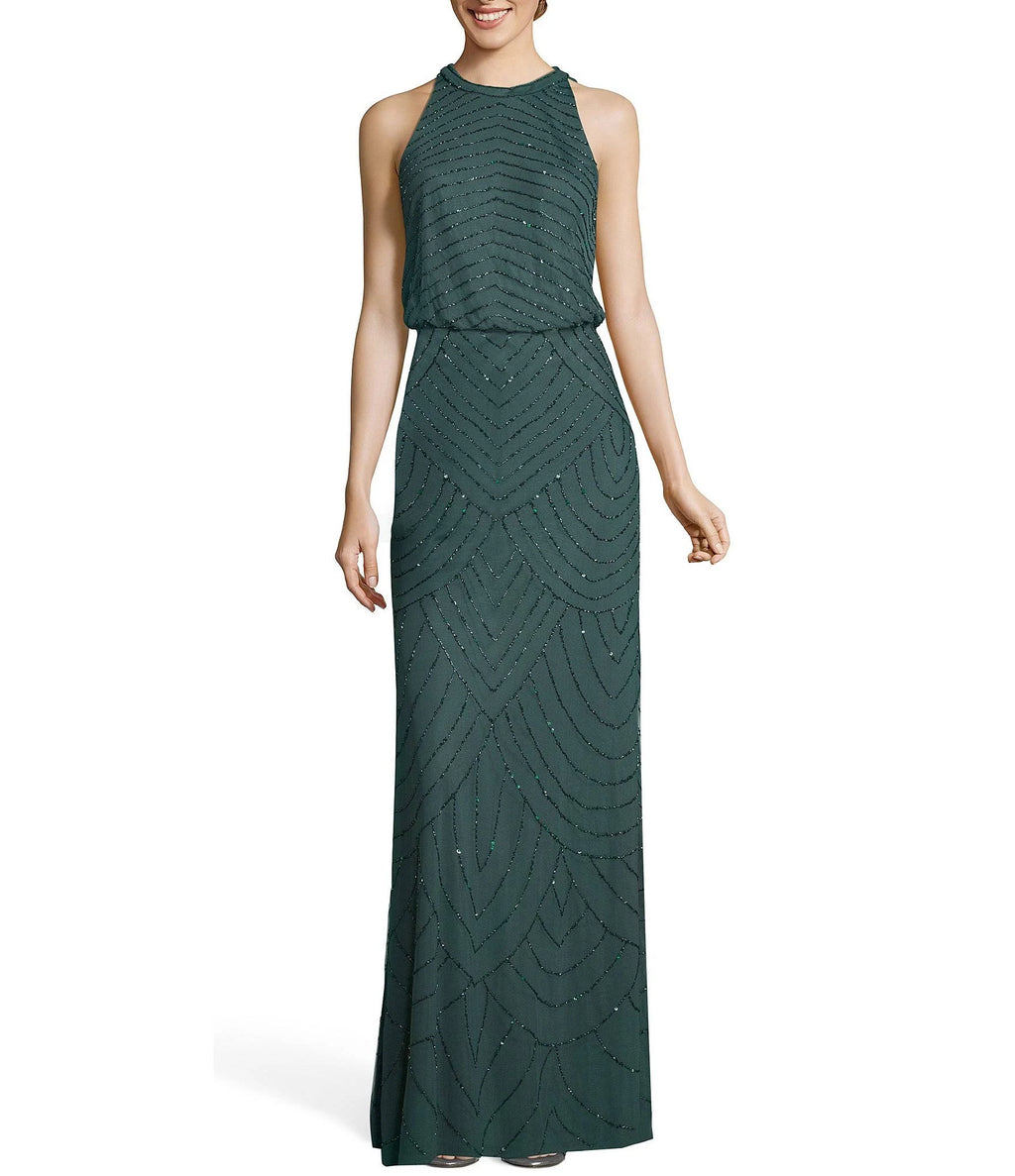 Beaded Keyhole Back Halter Gown O432616