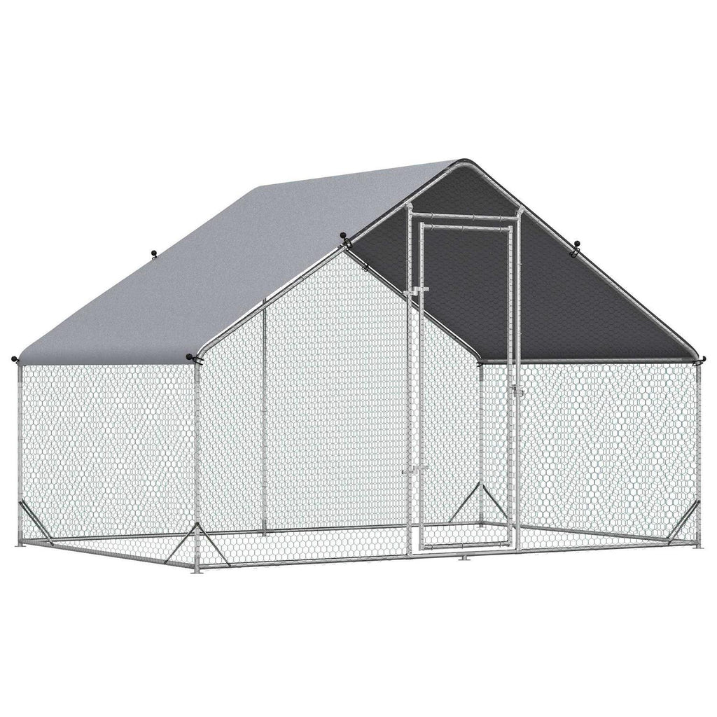 Large Metal Chicken Coop with Cover and Lockable Door J258322