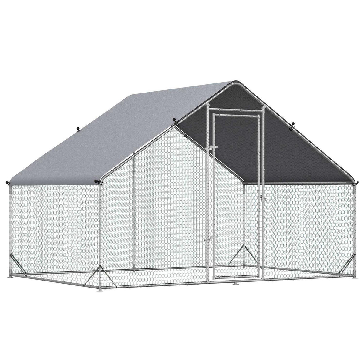 Large Metal Chicken Coop with Cover and Lockable Door J258322