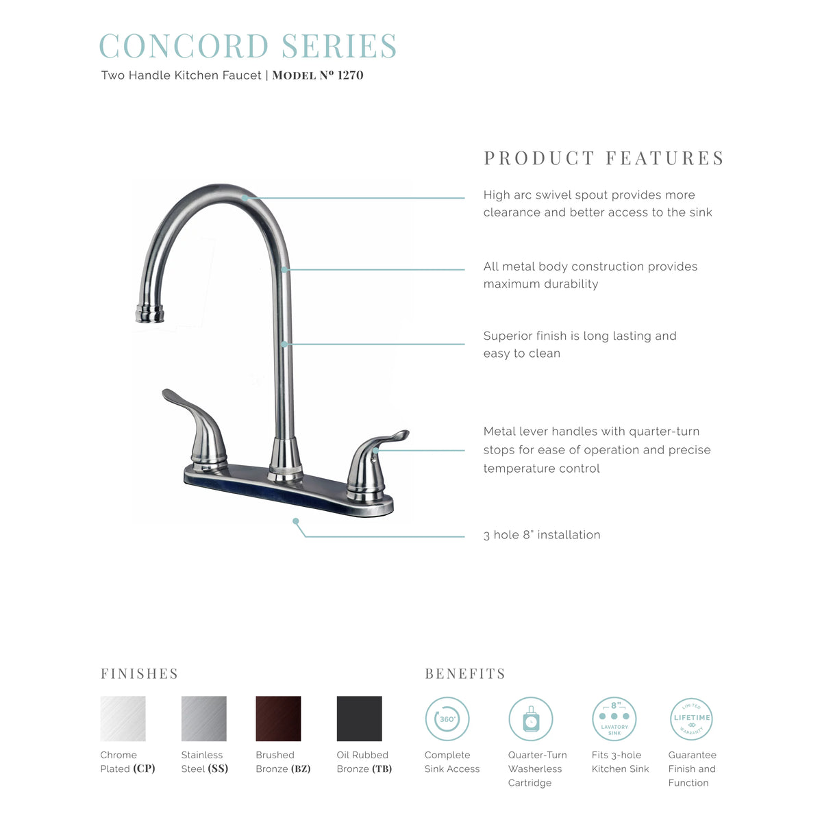 Two Handle High Arc Kitchen Faucet Chrome Finish K272295